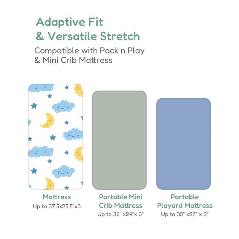 TotChill Pack and Play Sheets Fitted, Cloud+Blue Design, Soft and