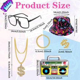 8 Pcs 80s 90s Outfit for Men 80s Tracksuits Shirts and Shorts Set Hip Hop Fancy Dress for Hawaiian Disco Rocker Party (Red, XL)