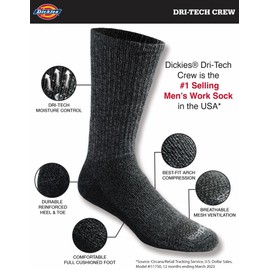 Dickies Men's Dri-Tech Essential Moisture Control Crew Socks, Available in M-XXL (6, 12, Grey/Blue/Brown (6 Pairs), Medium