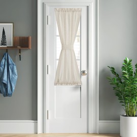 NICETOWN Natural Linen Door Curtains French for Glass Door Window Sidelight Curtains for Front Door Cafe Sheer Drapes Light Filtering Rod Pocket Door Blinds for Bathroom Kitchen, 1 Panel, 26W x 50L