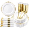 Nervure 350PCS Gold Plastic Plates - Gold Plastic Dinnerware Sets