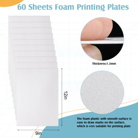 Pushglossy 60 Pcs Foam Printing Plates 9 x 12 Inches White Foam Sheets Craft Foam Sheet White Foam Board for Card Making, Crafting, DIY Project, Printing, Stamp, Classroom, Scrap Booking