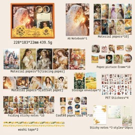 Cullevo Retro Scrapbooking Kit – Old Time Dream Edition, 124 PCS Vintage Scrapbook Supplies with Washi Tape, Floral Stickers, A6 Grid Notebook for DIY Bullet Journaling & Planner Crafts Gift