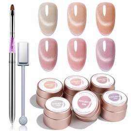 MODELONES Magnetic Gel, Flash Magnetic Nail, Aurora Flash Cat Eye Gel, Cat Eye, Galaxy Gel Nails, Set of 6 Colors, Magnet and Brush, UV and LED Compatible, Polished, Nail Gel
