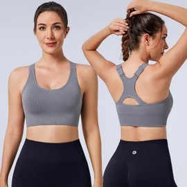Evercute Adjustable Sports Bras for Women Racerback High Support Bras Set Padded Workout Bras Seamless Yoga Athletic Bras