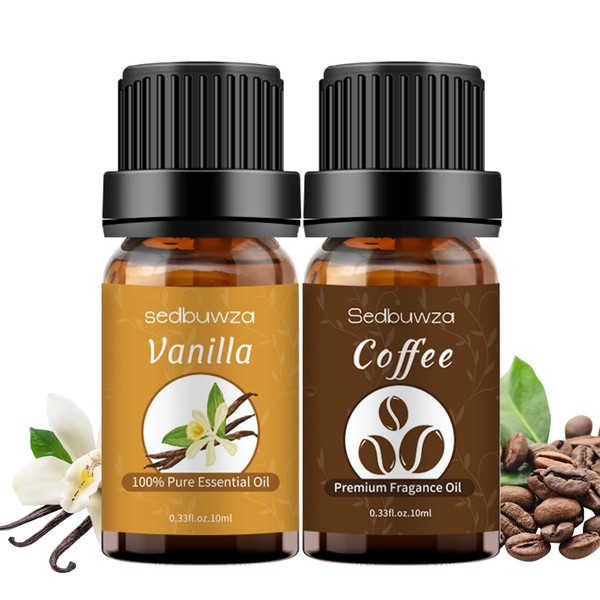 Sedbuwza Vanilla Coffee Essential Oil Set, Organic Coffee Oil 100% Pure Vanilla Oil for Skin, Massage, Diffuser, Aromatherapy