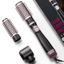 Tresses Touch 3-in-1 Hair Dryer Brush Blow Dryer with Interchangeable Heads, Hot Hair Styling Tools for Straightening/Drying/Curling, One-Step Blowout Thermal Hot Air Brush Set, Rose Gold | Tresses Touch
