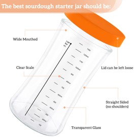 Tyniaide 50 OZ Sourdough Starter Jar with Thermometer, Scraper, Cloth Cover and Lid. Reusable Sourdough Jar Kit Use for Home Bakery