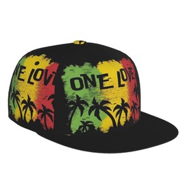 Suyxkop One Love Music Reggae Rasta Baseball Cap Snapback Flat Bill Hip Hop Hat Adjustable Visor Cap for Men Women