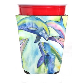 Caroline's Treasures 8548RSC Dolphin Red Solo Cup Beverage Insulator Hugger, Red Solo Cup, Multicolor