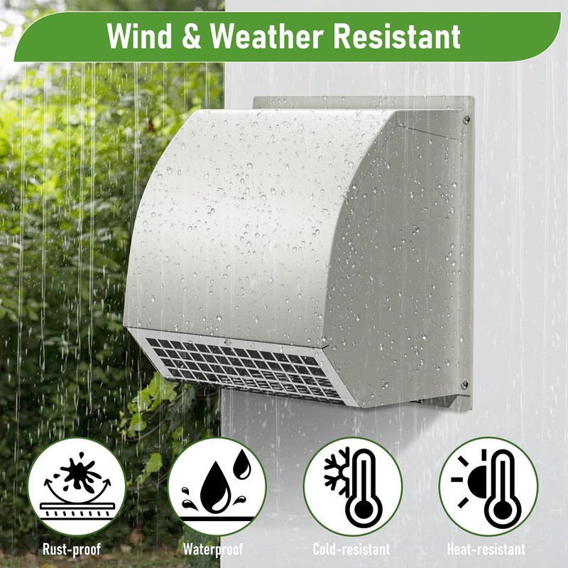 6 Inch Hooded Wall Vent with Damper&Screen, Wall Exhaust Vent
