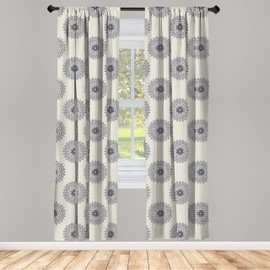 Ambesonne - Juego de cortinas orientales de 2 paneles, diseño de medallón con adornos florales y de hojas, para decorar la sala de estar o el dormitorio, 142 x 160 cm, color amarillo y gris