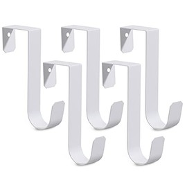 5 Pack Over The Door Hooks, Sturdy Metal Single Over Door Hooks, White Door Hanger Hook Door Hooks for Hanging, Towels, Clothes, Bathroom, Hold Up to 7Lbs