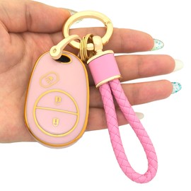 Vruwcey Key Fob Cover for Toyota with Keychain Pink Soft TPU Key Case Shell for Tundra Tacoma Sienna Sequoia Highlander 2007 2008 2009 2010 2011 2012 2013 GQ43VT20T Car Accessories (for Toyota a)