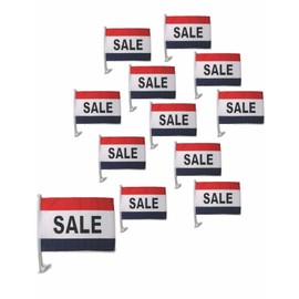SALE red, white & blue Car Window Clip On Flag - Sold by the dozen starting at $22.80 - Qty. Discounts - PERFECT for CAR DEALERSHIP (12)