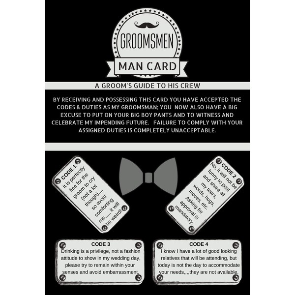 Groomsmen Gifts for Wedding | The Man Card | 8 pack | Groomsmen Proposal Cards | Wedding Party Proposal Black Dark Vintage Rustic Premium Card stock