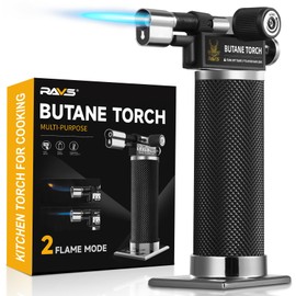 RAVS Butane Torch Lighter, DUAL Flame Mode Kitchen Torch, Refillable Cooking Torch Gun, Creme Brulee Torch Lighter, Blow Torch for Cooking, Welding, Mini Torch Soldering Torch, Butane is Not Included