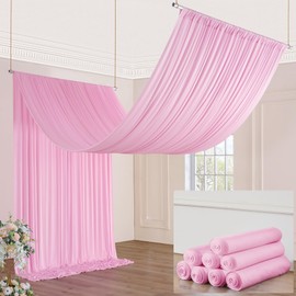 40ft×20ft Baby Pink Ceiling Drapes for Weddings Parties,8 Panels 5×20ft Long Ceiling Curtain for Tent Canopy,Wrinkle Free Silk Easy to Draping&Hang Pink Drapes for Event Church Stage Photo Bedroom