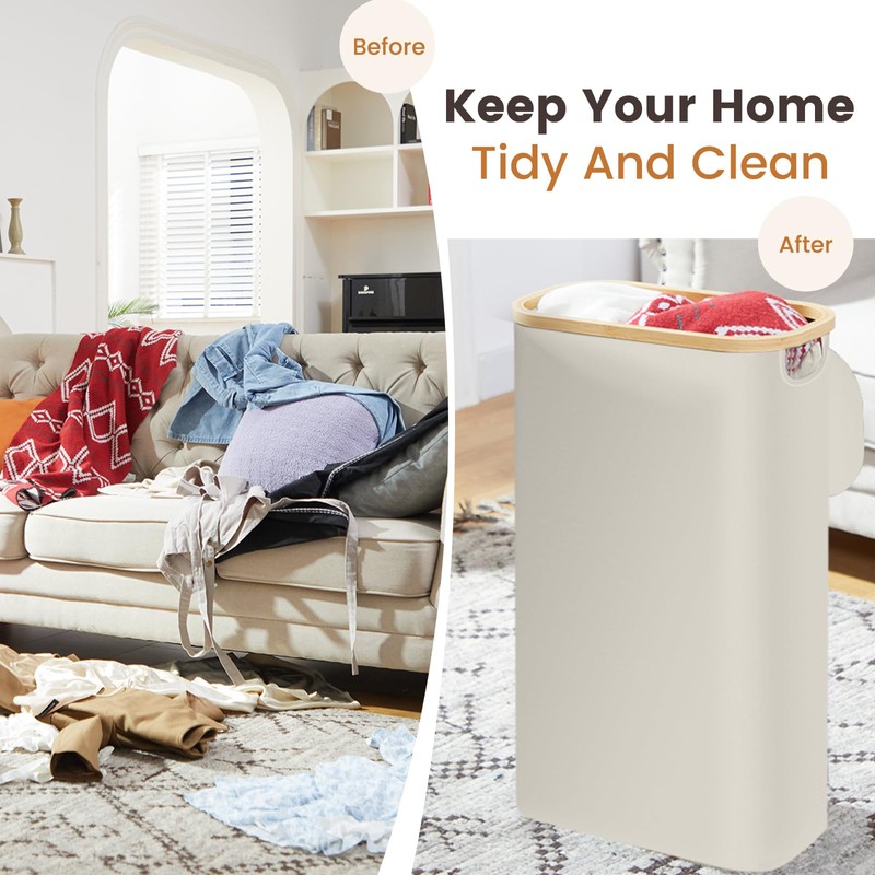 Slim Laundry Hamper with Lid 60L, Dirty clothes Hamper for