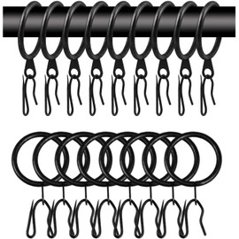 WISION 30 Pcs Metal Curtain Drapery Rings & Hooks, 30 mm Internal Diameter, Black, Curtain Hardware, Curtain Rings with Hooks