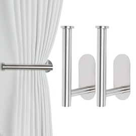 Groleca 2 Pack Adhesive Curtain Holdbacks - No Drill Curtain Tie Backs & Pull Backs (2, Silver)