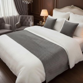 Makooz Quilted Velvet Bed Runner for 1.35m Double Bed 1Pc - Matching Cushion Covers Sold Separately - Hotel Grade No Fading Soft Bed Scarf - Bedroom Guesthouse Bedding Protection - 63x225cm Grey