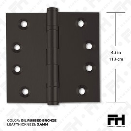 Finsbury Hardware Heavy Duty Door Hinge Bronze Ball Bearing 4.5 x 4.5 Inch Solid Brass Heavy Duty - Set of 3 Hinges (Oil-Rubbed Bronze)
