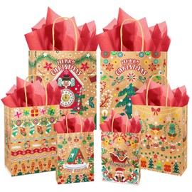 qiqee Christmas Gift Bags with Handles 30Pcs Assorted Sizes Xmas Kraft Paper Bags(Variety Large-10.2''×13''× 5.5'', Medium-8.7''×10.6''×4.3'', Small-6.3''×8.7''×3.1''/ Tissue Paper included)