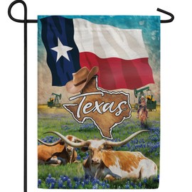 America Forever Texas State Garden Flag- 12.5 x 18 inches- Longhorns, Blue Bonnets, Cowboys, and Oil Fields USA Regional Yard Outdoor Decorative Double Sided