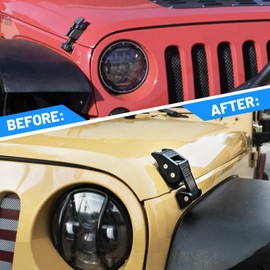 BOMLING Hood Latches, Aluminum Hood Catch kit with U.S Flag Style Compatible with 2007-2018 Jeep Wrangler JK JKU Unlimited & 2018-2020 Jeep Wrangler JL JLU, Hood Catches Lock, Black