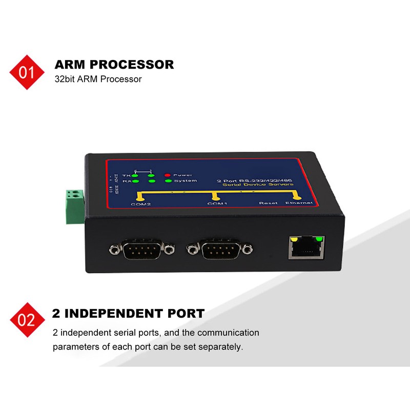 Serial Device Server Dual Port RS232 485 422 to Ethernet
