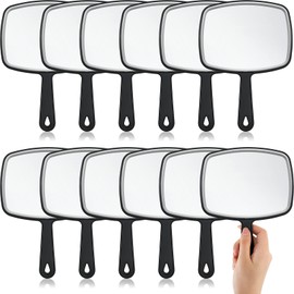 Geetery 12 Pcs Hand Mirror Handheld Cosmetic Mirror with Handle Makeup Mirror Wall Mount for Bathroom Home Barber Salon Travel Portable Beauty School Gift for Women Students, 6.69 x 9.45 Inch (Black)