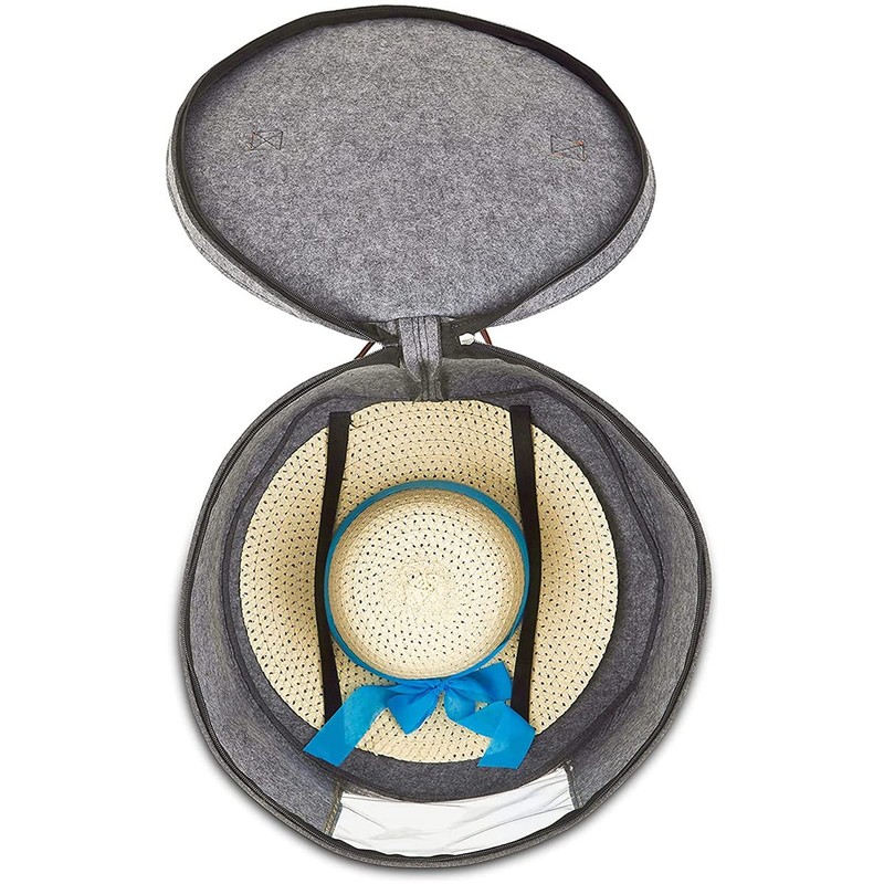 Fxvhojq Hat Box - Gray Felt Hat Storage Container Round