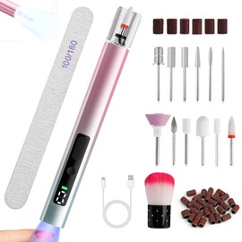 Cordless Electric Nail File Set with UV Light, 14 in 1 Professional Manicure Pedicure Kit, 5 Speed LCD Display Rechargeable Nail File Drill, Hand Foot Care Nail Drill for Thick Nail Toenail Cuticle