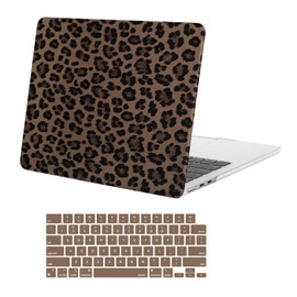 MOSISO Compatible with MacBook Air 13 inch Case 2025-2022 M4 A3240 M3 A3113 M2 A2681, Anti-Fingerprint Cheetah Spots PU Leather Coated Hard Shell&Keyboard Cover for MacBook Air 13.6 inch Case, Brown