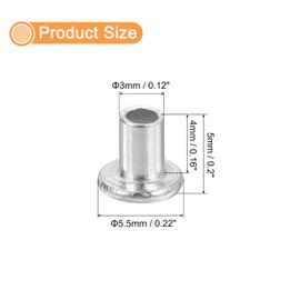 QUARKZMAN Pack of 100 Half Hollow Rivets, 3 mm x 4 mm Aluminium Flat Head Half Hollow Rivets for Industry, Household Repair, Fixing, Silver