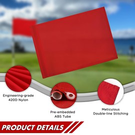 KINGTOP Golf Flag 20x14 Inch - Plain Red, 420D Nylon, Tube Inserted - Standard Putting Green Flags for Driving Range, Backyard Practice, Golf Courses, Country Club, 3-Pack