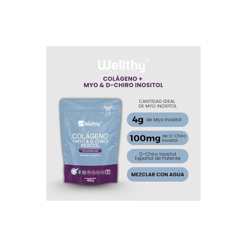 Wellthy Colageno Hidrolizado Myo Chiro Inositol 450g Ratio Azúcar Scoop