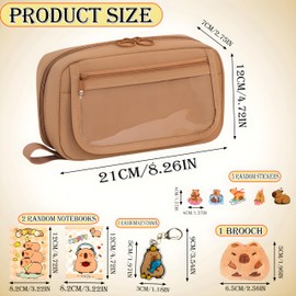 LHLZNB Cute Capybara Pencil Case，Large Capacity Capybara Pencil Pouch，5 Layers Clear Capybara Pencil Cases Bag，Pencil Pouches Aesthetic with Sticky Notes Stickers Pins for School Supplies