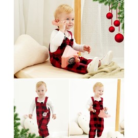 Xuuly Baby Boy Girl Christmas Outfits Merry Christmas Hat Tie Romper Santa Plaid Striped My First Christmas Baby Boy (12-18 Months)