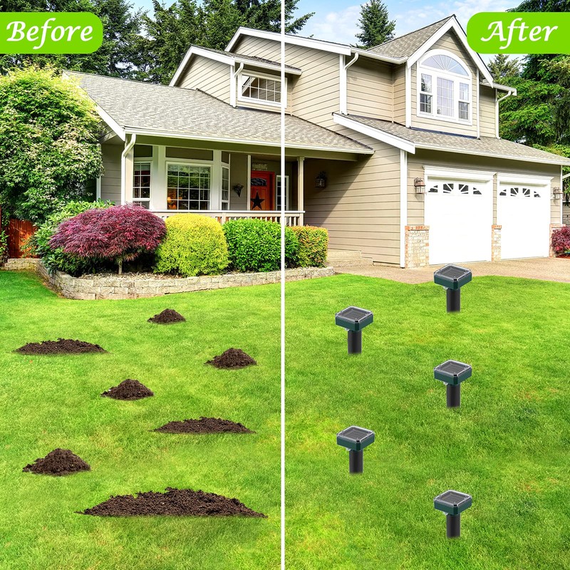 Mole Repellent for Lawns 8 Pack, Solar Powered Mole Repeller