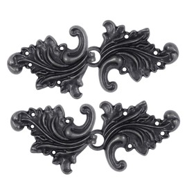 BEZELRY Asymmetric Acanthus Leaf Hook and Eye Cloak Clasp Sew On Fasteners Pack of 4 Pairs 66mm x 28mm Fastened. (Vintage Black)