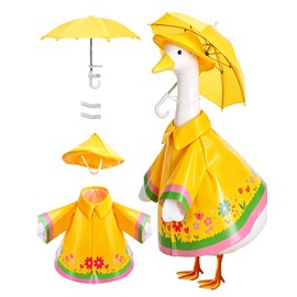 Porch Goose Outfit 3 PCS Raincoat Clothes with Umbrella Hat, Goose Outfit for 23 Inch Porch Goose Statue, Spring Summer Goose Clothes for Outdoor Garden Patio Yard Lawn Decoration
