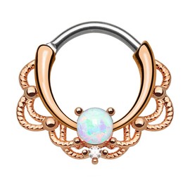 Piercingfaktor Piercing, Universal Clicker Shield Ring, Septum, Nose Piercing, Lip, Tragus, Helix, Ear, with Opal, Gold Plated
