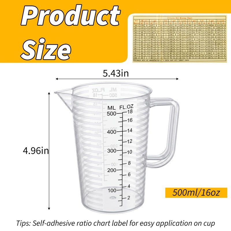 2 Stroke Oil Measuring Cup, 16oz with Ratio Chart, Oil