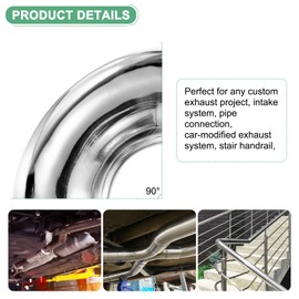 M METERXITY 2-Pack OD 2 Inch 90 Degree Mandrel Bend Elbow, Thicken 1.5 mm 304 Stainless Steel Exhaust Elbow Pipe for Car Modified Exhaust System, Stair Handrail Bend, Height 79 mm