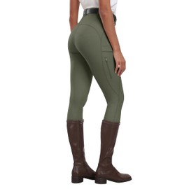 MoFiz Women's Silicone Full Seat Horse Riding Pants Zipper Pockets Equestrian Breeches Riding Tights Grayish Green XS