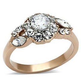 YourJewelleryBox TK1164PB Rose Gold Simulated Diamond Ring Various cuts Stainless Steel Pretty Size N USA 7