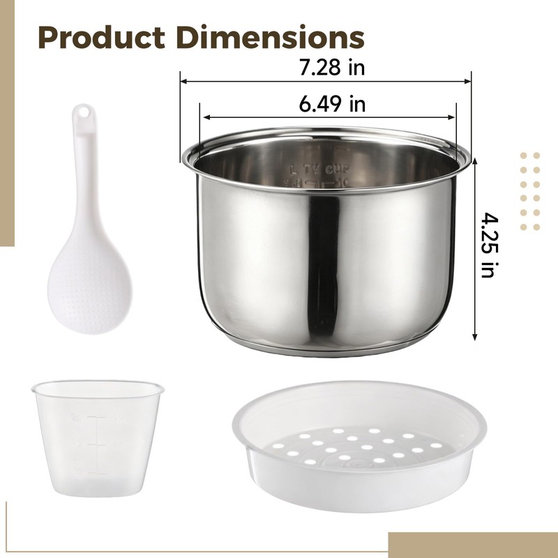 Rice Cooker Replacement Pot, 304 Stainless Steel Inner Pot for