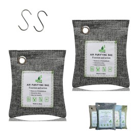 Bamboo Charcoal Bags Odor Absorber, 2 Packs 100g Charcoal Deodorizer Bags with Hooks, Nature Bamboo Charcoal Air Purifying Bags Activated Charcoal Odor Absorbers for Home Cars Pet Closet Bathroom